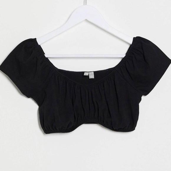 ASOS Tops - NWT ASOS DESIGN ruched detail milkmaid crop top in black US 2